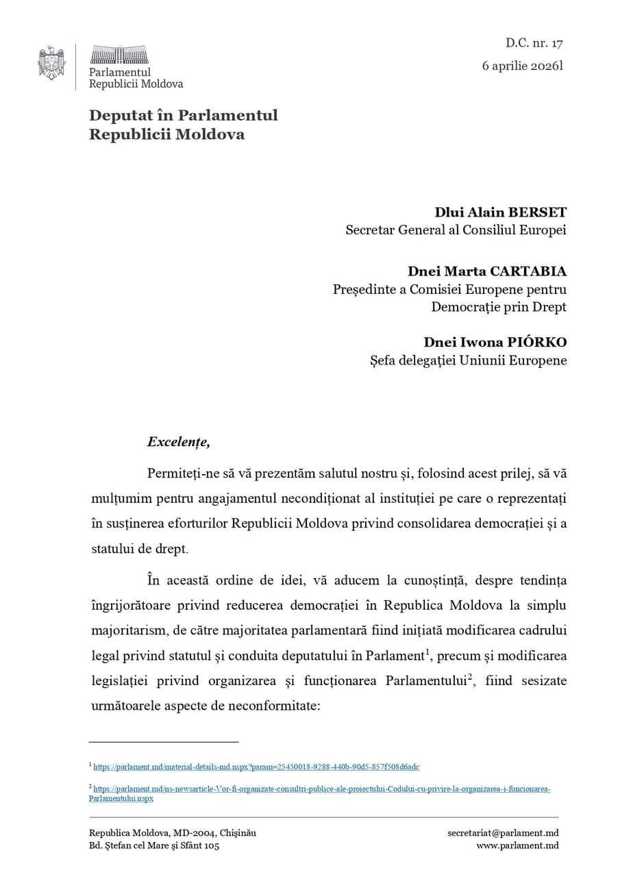 COMUNCIAT DE PRESĂ: Partidul Nostru anunță că toate fracțiunile de opoziție cer stoparea Codului Parlamentului și solicită intervenția partenerilor de dezvoltare